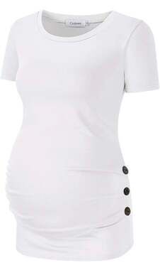 Coolmee Maternity Short Sleeve Ruched Side Button T-Shirt Large